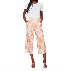 NEW CHARLIE B printed linen blend cropped pull-on pants in blooming